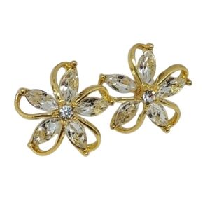 Earrings Elegant Gold Faux Diamond Flower NEW